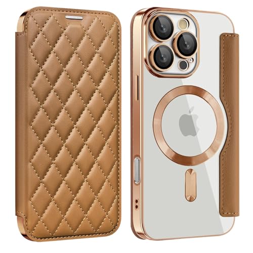 Soyeacrg Magnetische Hülle für iPhone iPhone 16 Pro Max/16 Pro/16 Plus/16, kompatibel mit Magsafe, transparente Rückseite, Brieftaschen-Hülle mit RFID-blockierendem Kartenhalter,Brown,16 Plus von Soyeacrg