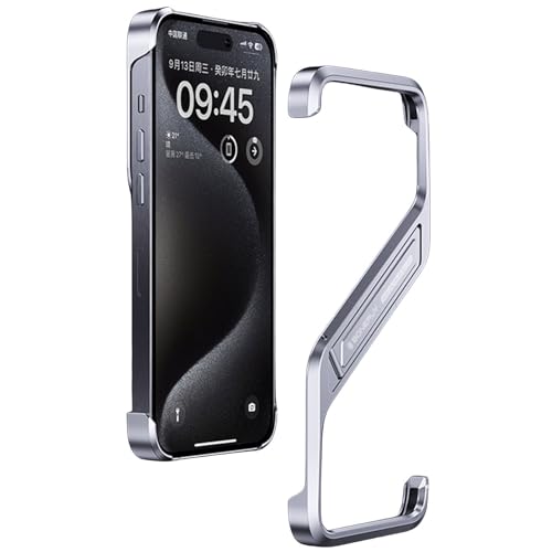 Soyeacrg Metallgehäuse für iPhone 14 Pro Max/14 Pro/14, minimalistischer Rahmen aus Aluminiumlegierung, weniger Wärmeableitung, schlankes, dünnes und leichtes Gehäuse mit Ständer,Silver,14 Pro Max von Soyeacrg