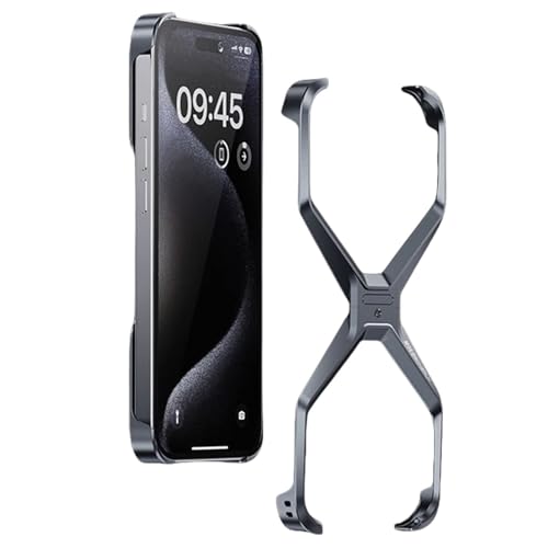 Soyeacrg Metallgehäuse für iPhone 14 Pro Max/14 Pro/14, ultradünnes randloses Design aus Aluminiumlegierung mit integriertem Rundum-Gummischutz, leicht, einfache Installation,Gray,14 Pro Max von Soyeacrg