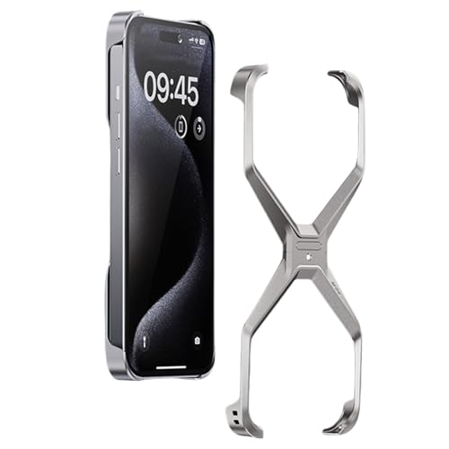 Soyeacrg Metallgehäuse für iPhone 15 Pro Max/15 Pro/15, ultradünnes randloses Design aus Aluminiumlegierung mit integriertem Rundum-Gummischutz, leicht, einfache Installation,Silver,15 Pro von Soyeacrg