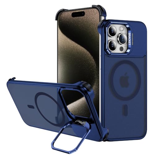 Soyeacrg Metallhülle für iPhone 14/14 Plus/14 Pro/14 Pro Max, kompatibel mit MagSafe, schlanke und leichte Hülle mit Fallschutz, Matte PC-Rückseite mit integriertem Ständer,Blue,14 Pro Max von Soyeacrg