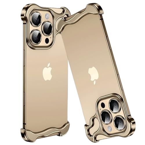 Soyeacrg Minimalistische Hülle für iPhone 16 Pro Max/16 Pro/16 Plus/16, ultraleichte rahmenlose Hülle aus Aluminiumlegierung mit effizienter Wärmeableitung und Linsenschutz,Gold,16 Pro von Soyeacrg