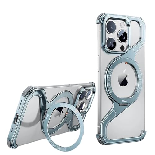 Soyeacrg Minimalistische Z-Hülle für iPhone 13 Pro Max/13 Pro/13, kompatibel mit MagSafe, 360° drehbarer Ständer, Metallrahmen, weniger schlank und leicht, sturzsichere Schutzhülle,Blue,13 Pro von Soyeacrg