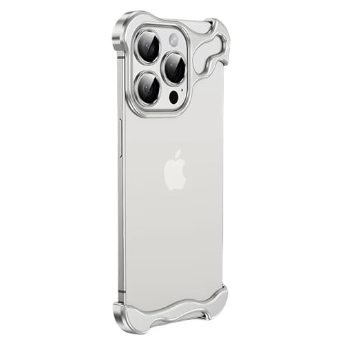Soyeacrg Rahmenlose Hülle für iPhone 13 Pro Max/13 Pro/13, Aluminium-Metall, randloses, hohles Design, Keine Signalstörungen, schlanke und leichte Hülle mit Kameraschutz,Silver,13 Pro Max von Soyeacrg