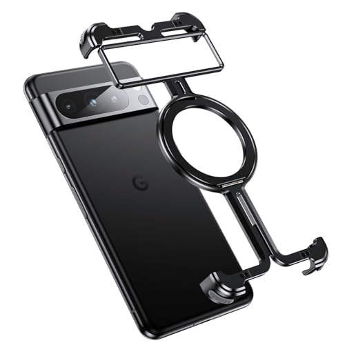 Soyeacrg Rahmenlose Metallhülle für Google Pixel 8 Pro/8, kompatibel mit Magsafe, integrierter magnetischer Ständer, Wärmeableitung, ultraleichte Hülle aus Aluminiumlegierung,Black,8 von Soyeacrg