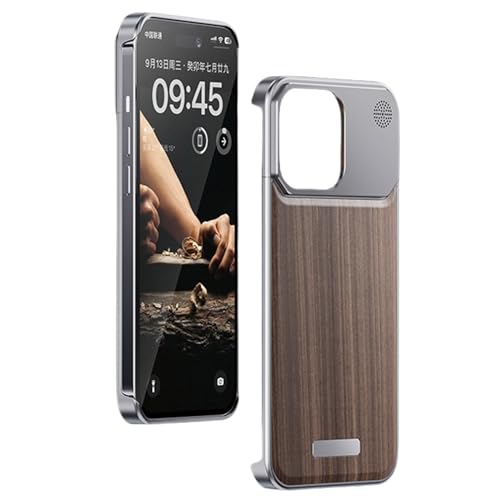 Soyeacrg Rahmenlose Metallhülle für iPhone 13 Pro Max/13 Pro/13, kompatibel mit MagSafe, Rückseite aus Walnussholz, kratzfestes Gehäuse aus Aluminiumlegierung mit Aromatherapi,Brown,13 Pro Max von Soyeacrg