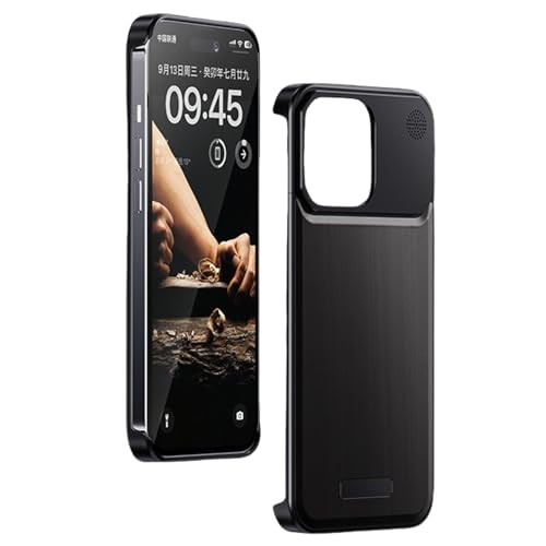 Soyeacrg Rahmenlose Metallhülle für iPhone 13 Pro Max/13 Pro/13, kompatibel mit MagSafe, schlanke, minimalistische, ultradünne Aromatherapie-Hülle mit Walnussholzrückseite,Black,13 Pro von Soyeacrg