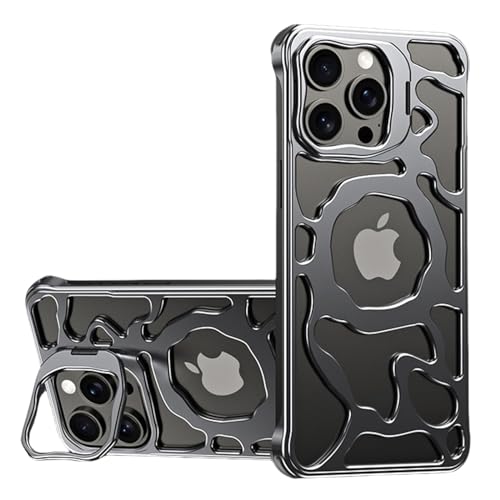 Soyeacrg Rahmenlose Metallhülle für iPhone 14 Pro Max/14 Pro/14, kompatibel mit Magsafe, eingebautem Ständer, Wärmeableitung, ultraleichte Schutzhülle aus Aluminiumlegierung,Gray,14 Pro Max von Soyeacrg