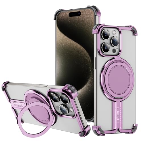 Soyeacrg Rahmenlose Metallhülle für iPhone 14 Pro Max/14 Pro/14 Plus/14, kompatibel mit MagSafe, Ultraleichte, stoßfeste Magnethülle mit um 360° drehbarem Ständer,Pink,14 Pro Max von Soyeacrg