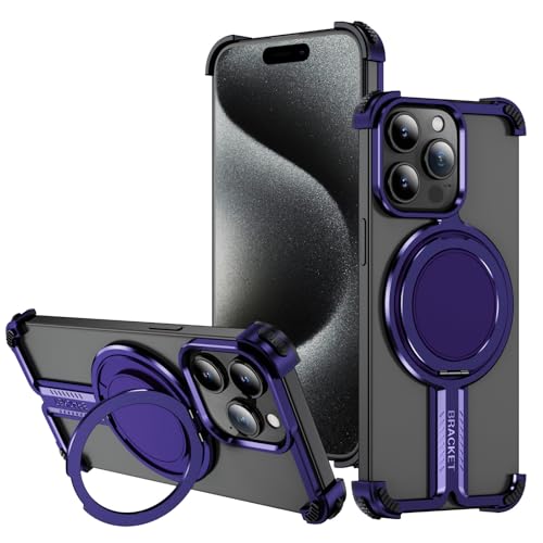 Soyeacrg Rahmenlose Metallhülle für iPhone 14 Pro Max/14 Pro/14 Plus/14, kompatibel mit MagSafe, Ultraleichte, stoßfeste Magnethülle mit um 360° drehbarem Ständer,Purple,14 Plus von Soyeacrg