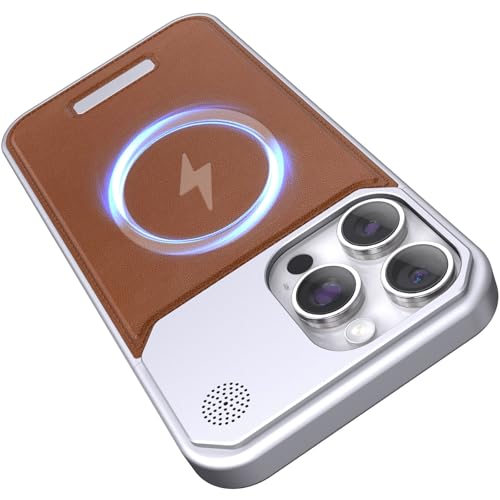 Soyeacrg Rahmenlose Metallhülle für iPhone 15 Pro Max/15 Pro/15, kompatibel mit MagSafe, hochwertiges Design, Aromatherapie-Hülle aus Aluminiumlegierung und Lederrückseite,Brown,15 Pro von Soyeacrg