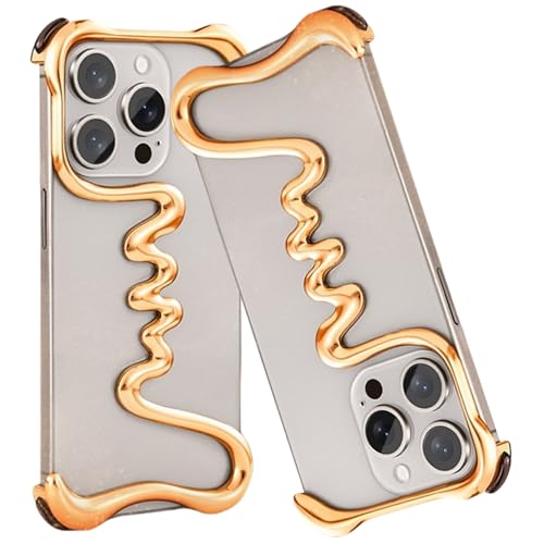 Soyeacrg Rahmenlose Metallhülle für iPhone 15 Pro Max/15 Pro/15 Plus/15, minimalistisches 3D-Hohldesign aus Aluminiumlegierung, schmal, dünn und leicht, randlose Kunstschale,Gold,15 Pro Max von Soyeacrg