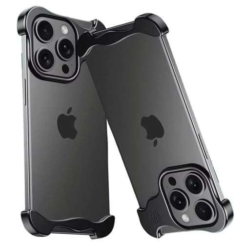 Soyeacrg Rahmenlose Metallhülle für iPhone 15 Pro Max/15 Pro/15 Plus/15, ultradünne, minimalistische Hülle ohne Backplane-Wärmeableitungsdesign mit integrierter Aromatherapie,Black,15 Plus von Soyeacrg