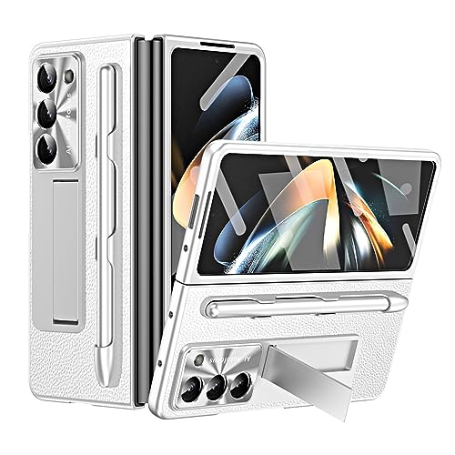 Soyeacrg Schutzhülle für Samsung Galaxy Z Fold 5 2023, ultradünn, stilvoll, galvanisiert, PC-Rahmen, All-Inclusive-Luxus-Leder-Rückseite mit integriertem Displayschutz auf der Vorderseite und von Soyeacrg