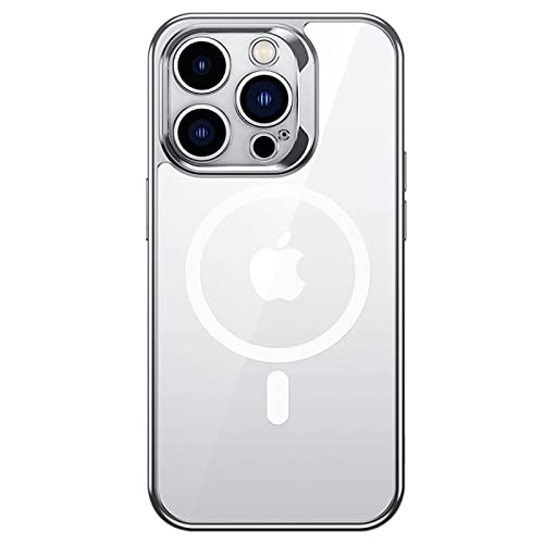 Soyeacrg Schutzhülle für iPhone 14 Pro Max/14 Pro/14 Plus/14, [Militärqualität] Rand aus galvanisiertem TPU, Rückseite aus transparentem Hartglas, Objektivschutz, starke Magnete, Nr. 1, Weiß, 14 Pro von Soyeacrg