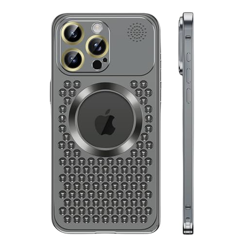 Soyeacrg Schutzhülle für iPhone 14 Pro Max/14 Pro/14 Plus/14, [kompatibel mit MagSafe] Luftfahrt-Aluminium-Metall-Aromatherapie-Hülle mit hohlem Design und Kameraschutz,Black,14 Pro Max von Soyeacrg