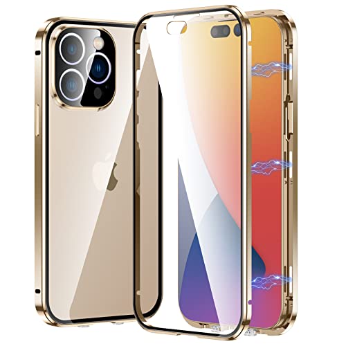 Soyeacrg Schutzhülle für iPhone 14 Pro Max/14 Pro/14 Plus/14.360, vollständiger Schutz, magnetischer Adsorptions-Metallrahmen, doppelseitiges HD-gehärtetes Glas, Kameralinsenschutz, von Soyeacrg