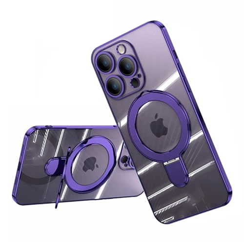 Soyeacrg Schutzhülle für iPhone 15 Pro Max/15 Pro/15 Plus/15, kompatibel mit MagSafe, magnetischer Ringhalter, unsichtbarer Ständer, vergilbt Nicht, luxuriöse, kristallklare Hülle,Purple,15 Pro Max von Soyeacrg