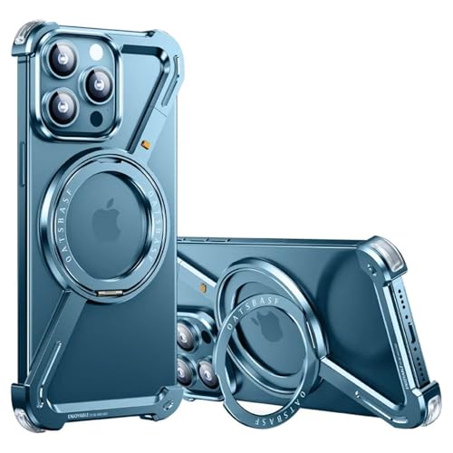 Soyeacrg Z-förmige rahmenlose Metallhülle für iPhone 13 Pro Max/13 Pro/13, kompatibel mit MagSafe, 360° drehbarer Ständer, mit einem klick abnehmbar, leicht und hautfreundlich,Blue,13 Pro von Soyeacrg