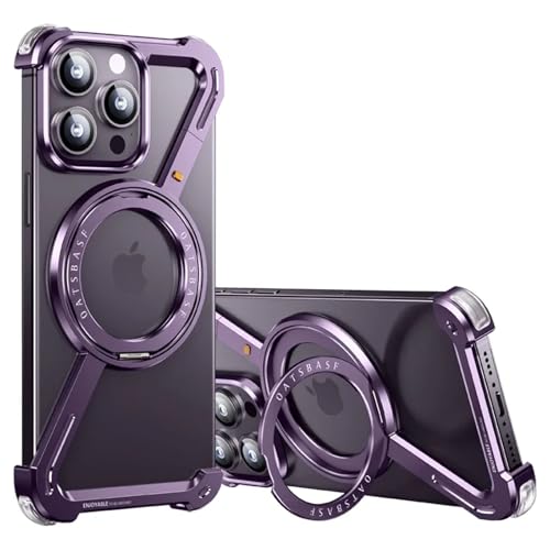 Soyeacrg Z-förmige rahmenlose Metallhülle für iPhone 14 Pro Max/14 Pro/14, kompatibel mit MagSafe, 360° drehbarer Ständer, mit einem klick abnehmbar, leicht und hautfreundlich,Purple,14 von Soyeacrg