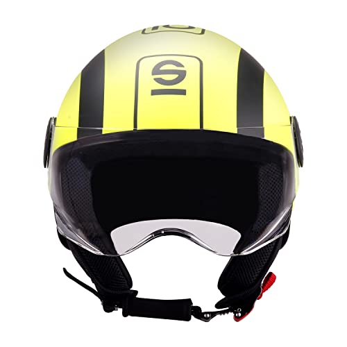 Sparco Riders SP601 Demi-Jet Motorradhelm, Scooter Helm ECE 22.06 Homologiert, Demi-Jet Helm mit Anti-Kratz-Visier und Micrometric Auslösung, Fluo GELB/SCHWARZ (MATT), L von Sparco