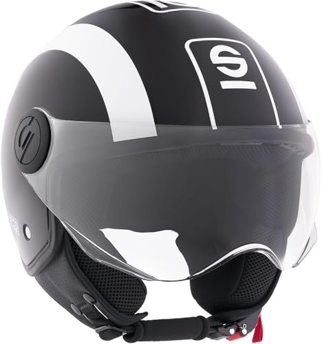 Sparco Riders Sp601 Motorradhelm, Scooter ECE 22.06 Homologiert, Demi-Jet Helm mit Anti-Kratz-Visier und Micrometric Auslösung, SCHWARZ/Weiss, S Sparco Riders Sp601 Motorradhelm, Scooter ECE 22.06 Homologiert, Demi-Jet Helm mit Anti-Kratz-Visier und Micrometric Auslösung, SCHWARZ/Weiss, S von Sparco