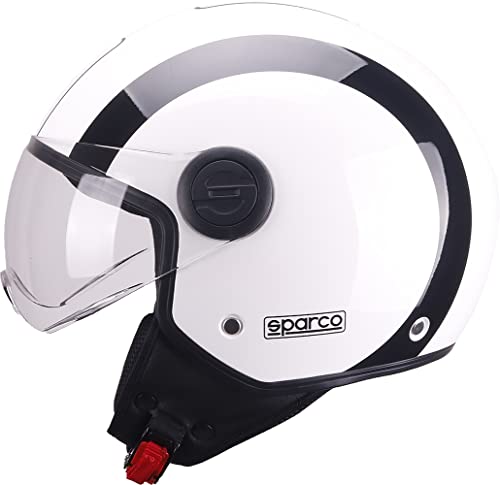 Sparco Riders SP601 Demi-Jet Motorradhelm, Scooter Helm ECE 22.06 Homologiert, Demi-Jet Helm mit Anti-Kratz-Visier und Micrometric Auslösung, Weiss/SCHWARZ, XL von Sparco