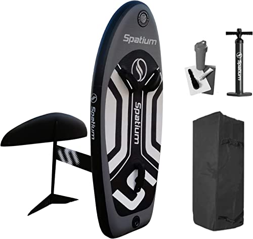 Spatium Inflatable Wing Foil Board with Aluminum Carbon Hydrofoil with Accessories Inflator Pump, Backpack, Safe Leash, Fix Kit Hydrofoil Surfboard Dark Gray 100L von Spatium