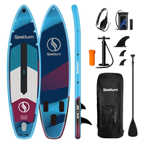 Spatium Sup Paddle Board 3.4 mx79.9 cmx15.2 cm, aufblasbares Stand Up Paddle Board mit Premium Sup Zubehör einschließlich Rucksack, Pumpe aufblasbares Paddelbrett für Erwachsene, Blau und Rot… von Spatium