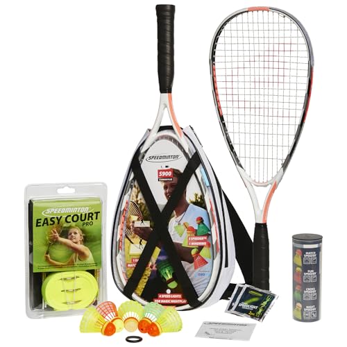 Speedminton® S900 Set – Original Speed Badminton/Crossminton Profi Set mit Carbon Schlägern inkl. 5 Speeder®, Spielfeld, Tasche, Rot/Weiß/Grau, 60 cmm von Speedminton
