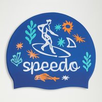 Bedruckte Silikon-Badekappe für Kinder Blau/Weiß von Speedo