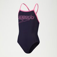 Logo Muscleback-Badeanzug mit dünnen Trägern für Mädchen Marineblau/Pink von Speedo