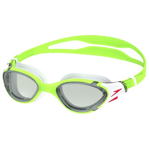 Speedo Biofuse 2.0 Swimming Goggles | Patented Easy Adjustment | Anti-Fog | Anti-Leak | Enhanced Fit | Improved Comfort Schwimmbrille für Unisex Erwachsene, Green Fizz/Steel, One Size von Speedo