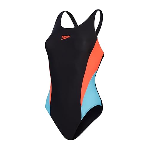 Speedo Colourblock 2.0 Badeanzug Schwimmbekleidung fürs Training Weiches Hautgefühl Fitnessschwimmen für Damen, Schwarz/Sirenenrot/Picton, 42 EU von Speedo