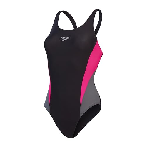 Speedo Colourblock 2.0 Badeanzug Schwimmbekleidung fürs Training Weiches Hautgefühl Fitnessschwimmen für Damen, Schwarz/USA Anthrazit/Electric Pink,42 EU von Speedo