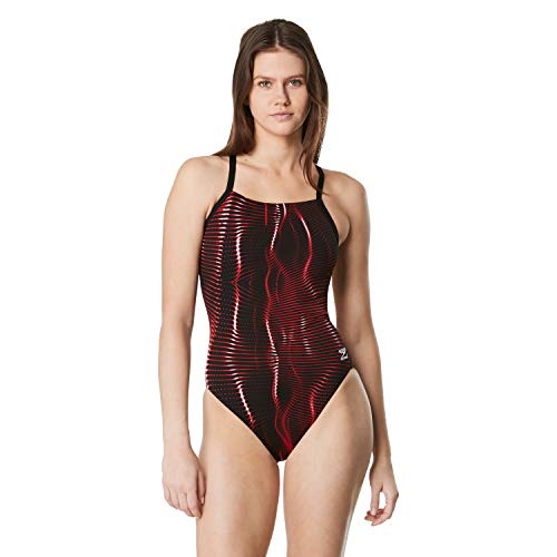 Speedo Damen-Badeanzug, einteilig, Endurance+, Flyback, Bedruckt, Teamfarben, einteiliger Badeanzug (1 Stück) von Speedo