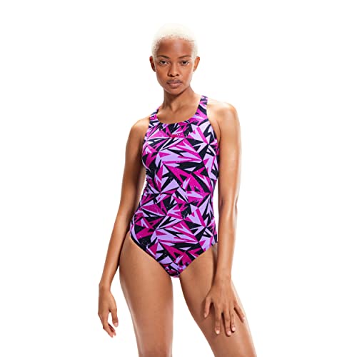 Speedo Damen HyperBoom Allover Medalist Badeanzug, Marineblau/Berry/Miami-Lila, 30 von Speedo