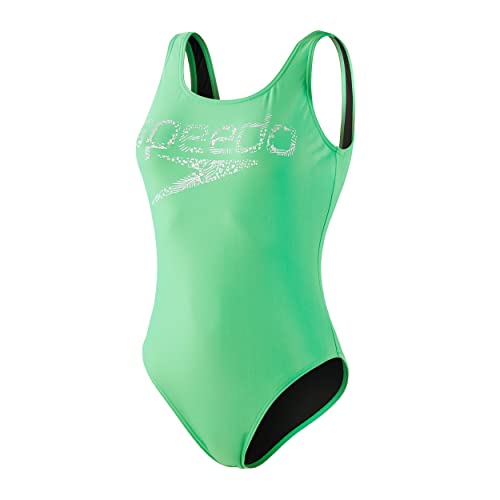 Speedo Damen Logo Deep U-Back Badeanzug, Grün, 28 von Speedo