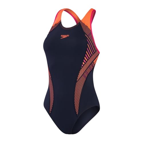 Speedo Damen Schwimmanzug Eco Endurance+ Max True Navy-Electric pink-Volcanic orange 42 von Speedo