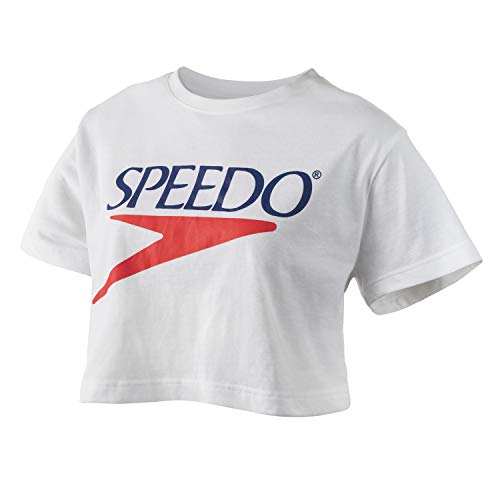 Speedo Damen T-Shirt Short Sleeve Crew Neck Vintage Crop Top, Weiß, Medium von Speedo