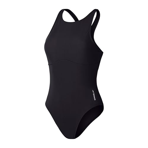 Speedo Einfarbiger Highneck Badeanzug Fitness Weiches Hautgefühl Premium-Schwimmbekleidung für Damen, Anthrazit, XXL von Speedo