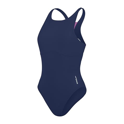 Speedo Einfarbiger Highneck Badeanzug Fitness Weiches Hautgefühl Premium-Schwimmbekleidung für Damen, Himmelblau, M von Speedo