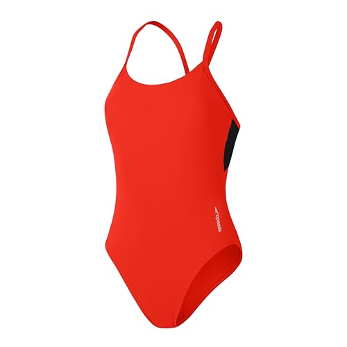 Speedo Einfarbiger Racerback Badeanzug Fitnessschwimmen Weiches Hautgefühl Stilvolles Design für Damen, Drachenfeuer, XXL von Speedo