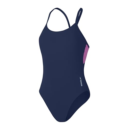 Speedo Einfarbiger Racerback Badeanzug Fitnessschwimmen Weiches Hautgefühl Stilvolles Design für Damen, Himmelblau, XL von Speedo