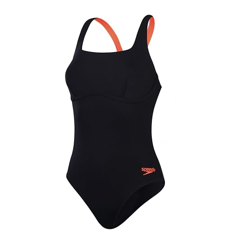 Speedo Flex Band Badeanzug mit integriertem Schwimm-BH Fitnessschwimmen Training für Damen, Schwarz/Sirenenrot, 46 von Speedo