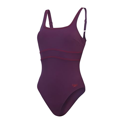 Speedo Formender ContourEclipse Badeanzug Shapewear Schwimmbekleidung für Strand und Urlaub für Damen, Plum Dandy/Baskenrot, 44 von Speedo