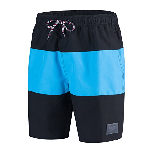 Speedo Herren Panel Leisure 18 Zoll Bade-Shorts, Schwarz/Windsor-Blau, XS von Speedo