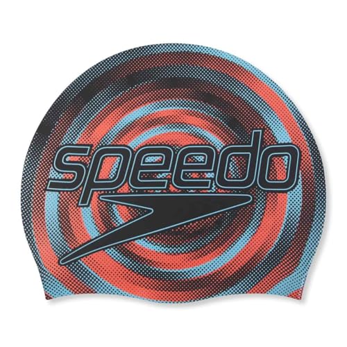 Speedo Junior-Kappe mit Slogan-Druck, Schwarz/Pictonblau/Sirenenenrot von Speedo