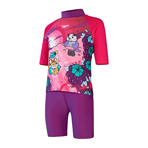 Speedo Mädchen Learn to Swim Sun Protection Top & Short Rash Guard Set, Magic Sangria/Cherry Rosa/Sweet Taro, 6-9 M von Speedo