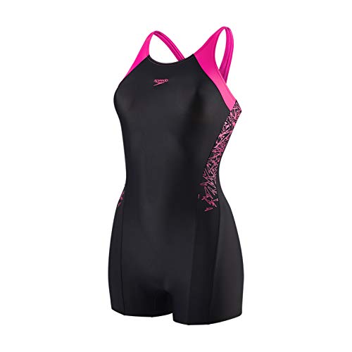 Speedo Mädchen Swimwear Boom Splice Legsuit, Black/Electric Pink, 116 von Speedo